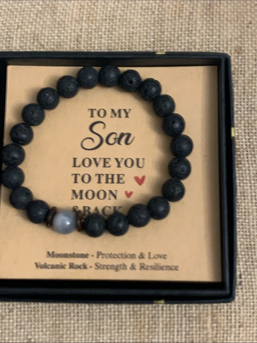 Black Lava Bead Bracelet for Men with Gray Accent Bead